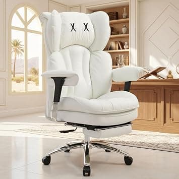 Efomao Executive Office Chair for Big and Tall Users, 180kg Capacity, 57cm Wide Seat, 16cm Extra-Thick Cushion, PU Leather, Footrest, Adjustable Armrests, White on Amazon.ae - Price Tracker