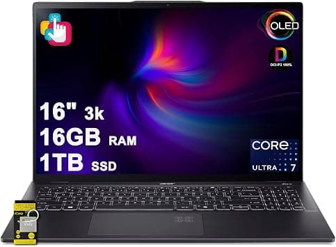 acer Swift 16 AI Laptop 16" 3k OLED Touch (100% DCI-P3) Intel 8-core Ultra 7 Series 2 256V (Up to 47 Tops) 16GB RAM 1TB SSD for Creator Designer Business Professional Win11 ICP Hub w/AI Copilot+ PC on Amazon.ae - Price Tracker