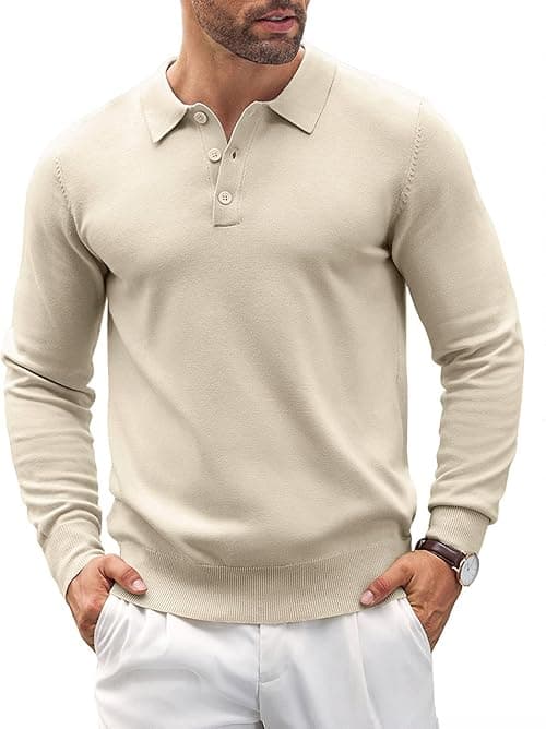 COOFANDY Mens Knit Polo Shirts Casual Long Sleeve Classic Polo Shirts Button Down Golf Shirts on Amazon.ae - Price Tracker