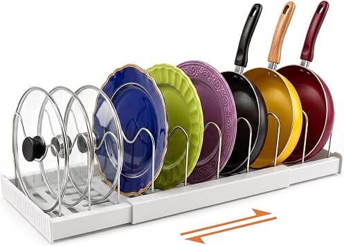 Expandable Pot Rack, Pot Lid Holder with 10 Adjustable Compartment for Kitchen Cabinet, حامل أغطية الأواني Pan Lid Holder Organizer Storage Rack for Cabinet (White) on Amazon.ae - Price Tracker