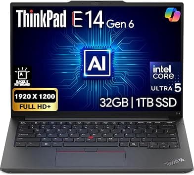 Lenovo ThinkPad E14 Gen 6 14" FHD+ Display, Intel Ultra 5-125U, 32GB DDR5 RAM, 1TB SSD PCIe, Backlit Keyboard, WiFi 6E + BT, RJ-45, FHD Webcam, Windows 11 Pro, AI Business Laptop - Black on Amazon.sa - Price Tracker