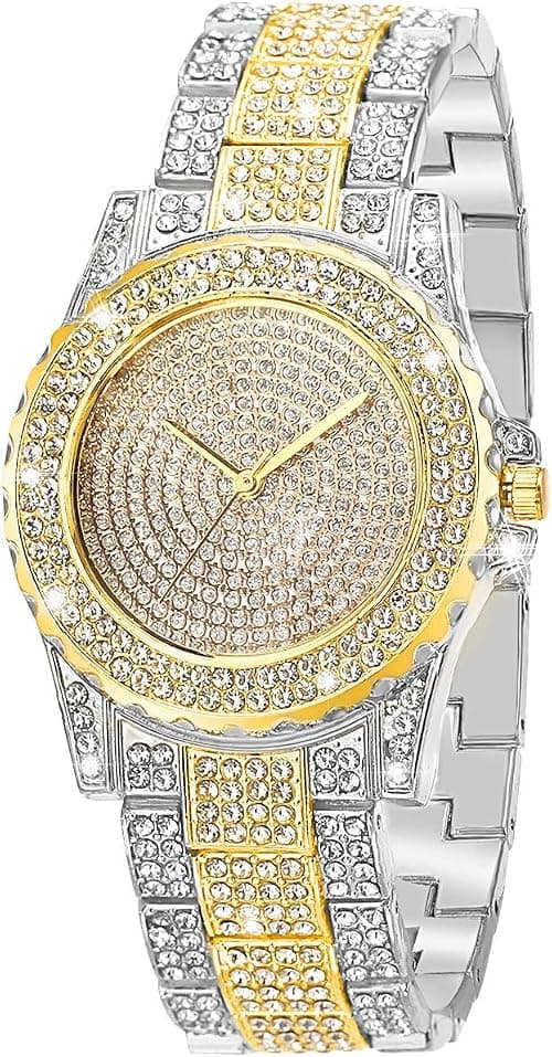 ELECDON Luxury Ladies Watch Iced Out Watch with Quartz Movement Crystal Rhinestone Diamond Watches for Women Stainless Steel Wristwatch على Amazon.ae - متتبع الأسعار