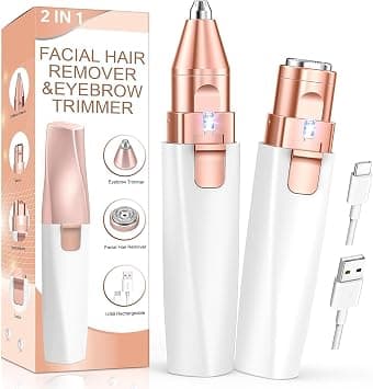 Facial Hair Remover for Women, 2 in 1 Electric Eyebrow Trimmer & Face Hair Remover with LED Light - Rechargeable Face Shavers for Women, Hair Removal Device for Eyebrows, Peach Fuzz, Upper Lips, Arms on Amazon.ae - Price Tracker