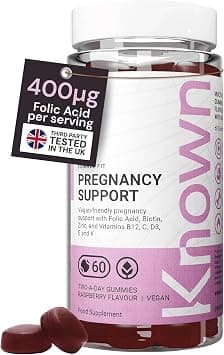 Gummies Known Pregnancy Support - Multivitamin - 400µg Folic Acid - For Maternal Health - Raspberry Flavour - 60 Vegan Gummies, 1 Month على Amazon.ae - متتبع الأسعار