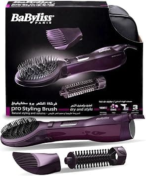 BaByliss Air Styler Pro 1000W Ionic Hot Air Brush with Paddle & Round Brush Attachments, 2 Heat & Speed Settings, Cool Shot Function, Lightweight Volumizing & Smoothing Hair Styler, Purple - AS115SDE - متتبع أسعار Amazon.sa
