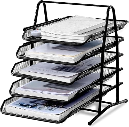 SKY-TOUCH 5 Tier Paper Tray : Desktop Organizer File Storage with Sliding Tray Stackable File Rack Metal Mesh Letter Trays for Office Study Room School Desktop Organization (Black) on Amazon.ae - Price Tracker