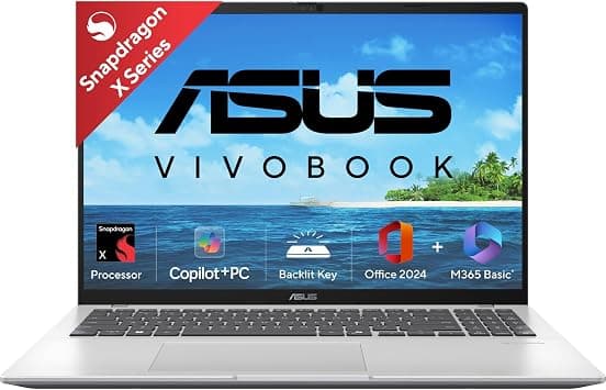 ASUS Vivobook 16 X1607QA-IS56 Snapdragon X X1 26 100 FHD+ 16" 16GB RAM 512GB SSD Qualcomm Adreno iGPU 45TOPS Windows 11 Office Home 2024 Cool Silver M365 Basic(1Year) on Amazon.ae - Price Tracker