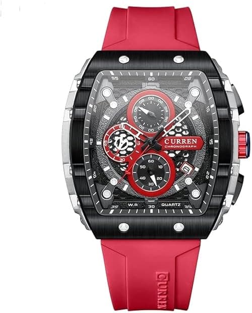 CURREN Men's waterproof chronograph watch with silicone strap, 8442 (Red) on Amazon.ae - Price Tracker