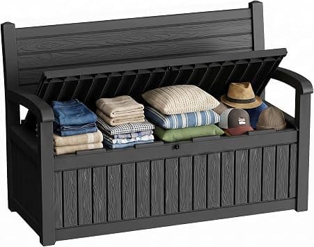 70 Gallon Outdoor Storage Bench Spacious Storage Box Waterproof Resin Deck Box Lockable for Patio, Garden, Living Room & Outdoor Spaces(Black) - Amazon.sa Price Tracker