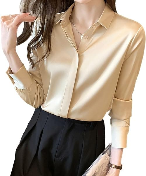 Women's Satin Blouse Fashion Long Sleeve Satin Silk Shirt Work Office Top Casual Shirt on Amazon.ae - Price Tracker
