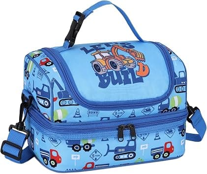Lunch Box Bag Kids,VASCHY Insulated Separate Compartments Cooler Bags for Boys with Adjustable Shoulder Strap for School,Daycare,Kindergarten,Picnic Construction Blue on Amazon.ae - Price Tracker