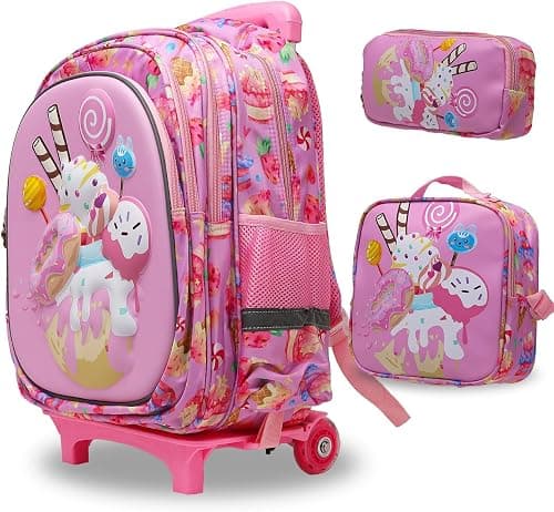 Rolling Backpack with Wheels for girls 43cm with Lunch Bag and Pencil Case, Lightweight School Bookbags for Kids on Amazon.ae - Price Tracker