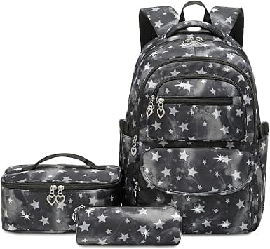 goldwheat Star Print Backpack With Lunch Pack Pencil Case 3pcs Sets For Elementary Students Knapsack and Teens, Black-c, Star print, Backpack,built in على Amazon.ae - متتبع الأسعار