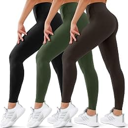 3 Pack Leggings for Women High Waisted No See-Through Tummy Control Soft Yoga Pants Womens Workout Athletic Running Leggings - متتبع أسعار Amazon.sa