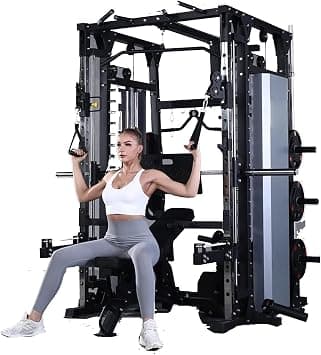 6-in-1 Multifunctional Smith Machine with 2x51kg Weight Stack, Power Rack, Barbell Landmine, Chin-Up & Dip Station, Cable Pulley System, Adjustable Safety Spotters, Home Gym Fitness Equipment on Amazon - Best Deal Finder