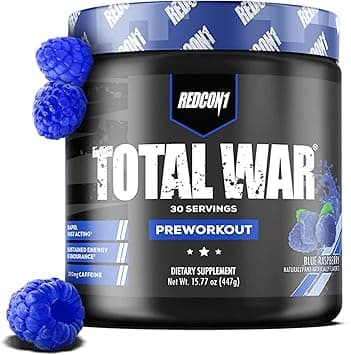 REDCON1 Total War Pre Workout Powder, Blue Raspberry - Beta Alanine + Citrulline Malate Vegan & Keto Friendly Preworkout for Men & Women with 320mg of Caffeine - Fast Acting HMB (30 Servings) on Amazon.ae - Price Tracker