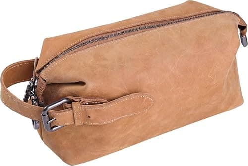 Premium Genuine Leather Toiletry Bag, 26 x 14 x 11 cm, Vintage Travel Dopp Kit with Waterproof Lining, Brown on Amazon - Best Deal Finder