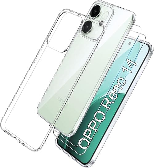 Effcotuo Case for Oppo Reno 14 Case with 2 Tempered Glass Screen Protectors 2, Transparent Soft TPU Silicone Case Cover Shock Absorption and Anti-Scratch Case on Amazon.ae - Price Tracker