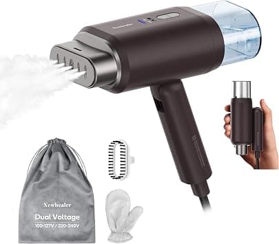Newbealer Dual Voltage Travel Steamer - 120V/220V Handheld Steamer for Clothes, 1200W Horizontal & Vertical Steaming, 20s Heat-up, Foldable, 1.72lbs, 180ml Garment Wrinkle Remover (Brown) | Foldable & 20s Fast Heat, 360° Anti-Spill Garment Steamer, Solid 1.72 lbs, Auto-Off, for Global Business Trip/Hotel/Office on Amazon.ae - Price Tracker