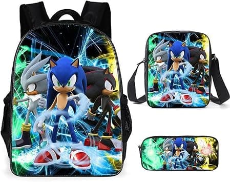 SKEIDO Polyester 3D Sonic Printed 3 In1 School Backpack with Shoulder Bag and Pencil Case for Kids - (15.7in) Set of 3 Pieces (Black) on Amazon.ae - Price Tracker
