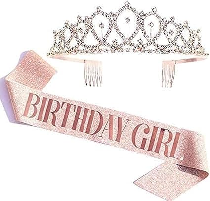 Tiara & Sash Set - 'Birthday Girl' Rose Gold - Glitter Sash & Rhinestone Tiara - One Size - Female - Plastic - Rose Gold on Amazon.ae - Price Tracker