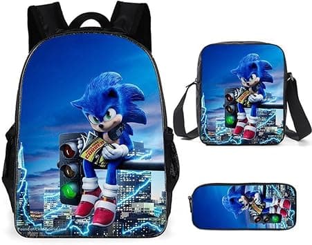 SKEIDO Polyester 3D Sonic Printed 3 In1 School Backpack with Shoulder Bag and Pencil Case for Kids - (15.7in) Set of 3 Pieces (blue) على Amazon.ae - متتبع الأسعار