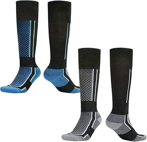 Men Ski Socks, 2 Pairs High Performance Thermal Snow Skiing Socks Snowboard Socks Warm Long Hose Hiking Socks Winter Cold Weather Socks for Hiking Football Basketball (One Size) على Amazon.ae - متتبع الأسعار