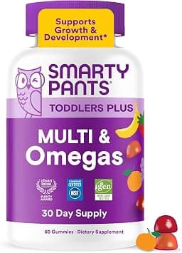 SmartyPants Toddler Multivitamin Gummies - Improved Formula: Omega 3 (DHA/EPA), Vitamins D3, C, Vitamin B12, B6, A, K & Zinc, Biotin, Gluten Free, Three Fruit Flavors, 60 Count (30 Day Supply) على Amazon.ae - متتبع الأسعار