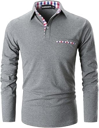 Mens Polo Shirts Long Sleeve Casual Plaid Collar Golf Shirt for Men Slim Fit Cotton Polo T Shirts Top on Amazon.ae - Price Tracker