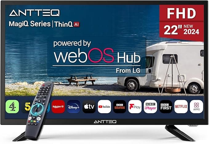 Antteq 22 Inch FHD Smart TV 12V, WebOS 12 Volt Television with AI Voice Control Remote, BBC Freeview Netflix Airplay, HDMI/USB, Small Travel Screen for Caravan Truck Boat Motorhome on Amazon.ae - Price Tracker