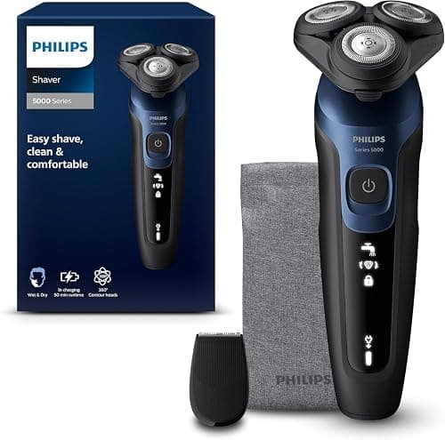 Philips Shaver Series 5000 - Wet & Dry Electric Men's Shaver in Metallic Blue with Precision Trimmer and Soft Pouch Travel Case (Model S5465/18) on Amazon.ae - Price Tracker