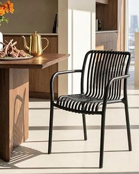 Heavy-Duty Resin Dining Chair, Outdoor & Indoor Armchair for Balcony Patio Garden Dining Room, Weatherproof Stackable, Fully Assembled, Black on Amazon.ae - Price Tracker