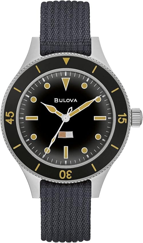 Bulova Men's Archive Series MIL-SHIPS-W-2181 Stainless Steel 3-Hand Hack Automatic Watch, Grey Nylon Strap and Black Matte Dial Style: 98A266, Silver, Automatic Watch on Amazon.ae - Price Tracker