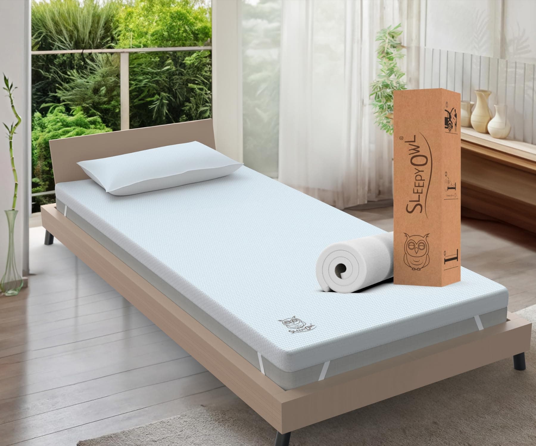 Sleepy Owl 2 Inch Memory Foam Mattress Topper SINGLE Bed, 5cm Thick Gel Infused Orthopedic Mattress Pad for Back Pain, Removable Washable Zipped Cover with Elastic Straps (Single 90x190, 5 cm) on Amazon.ae - Price Tracker