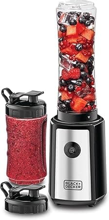 Black & Decker Sports Blender/Smoothie Maker, 300W, 6 Piece with 500ml & 300ml Sports Bottle, 21500 RPM with Turbo Speed, SS Blades to Pulverize Ice & Frozen Fruits, 2 years warranty, SBX300-B5 on Amazon.ae - Price Tracker