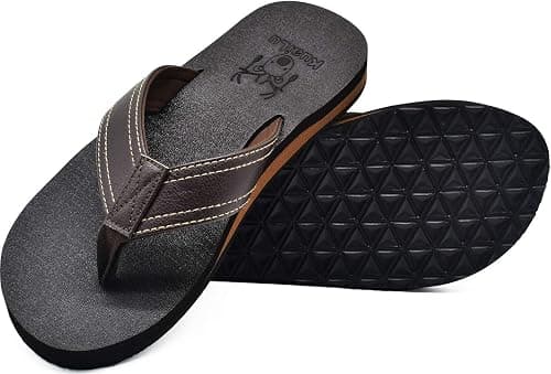 KuaiLu Men's Leather Flip Flops Arch Support Summer Beach Pool Water Thong Sandals Waterproof Rubber Walking Shoes Slip on Orthotic Casual Sport Cushioned Wide Slides on Amazon.ae - Price Tracker