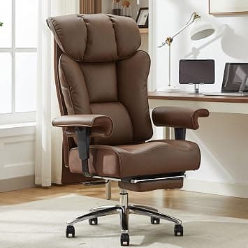 Efomao Big and Tall Executive Office Chair 450lbs - 22.6" Wide Seat & 5.9" Thick Cushion - Heavy Duty High Back PU Leather Computer Chair with Footrest, Adjustable Armrests, Lumbar Support - Brown على Amazon.ae - متتبع الأسعار