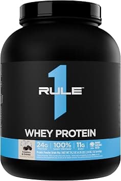 Rule1 1 Whey Blend 100% Protein Powder Cookies & Cream | 24g Protein| 5.5g BCAAs| 68 Servings| 4.95 Lbs (2.24 kg) on Amazon.ae - Price Tracker