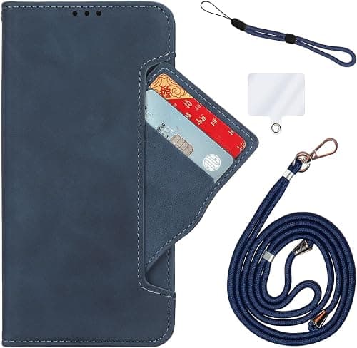 Wallet Phone Case Compatible for Motorola Moto G67 5G, Magnetic Leather Flip Case for G77 5G, with Card Holder, 1× Cell Phone Lanyard, 1× Wrist Strap Blue on Amazon.ae - Price Tracker