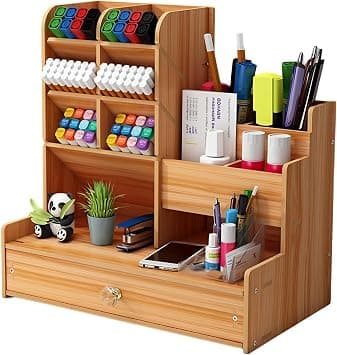 Excefore Desk Organizers Office Storage Supplies, Pen Holder Accessories for Pencil Marker - Wooden Desktop Stationary Organization for Office Decor - Art Supply Desk Caddy for Classroom School Home on Amazon.ae - Price Tracker