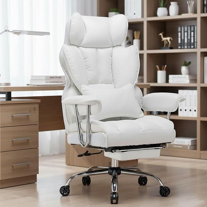 Efomao Big and Tall Office Chair 400lbs – PU Leather Executive Desk Chair with Lumbar Support & Leg Rest, Heavy-Duty Computer Chairs for Home Office, White on Amazon.ae - Price Tracker