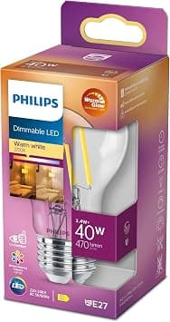 PHILIPS LED Classic E27 WarmGlow 40W Warm White Dimmable Clear Teardrop Lamp - متتبع أسعار Amazon.sa