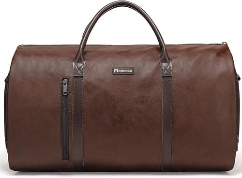 Leather Garment Bag for Travel, Modoker Carry On Suit Carrier Travel Bag with Shoulder Strap/Multiple Pockets - Ideal for Business Trips & Weekend Getaways - The Garment Duffel Bag for Traveling Men on Amazon - Best Deal Finder
