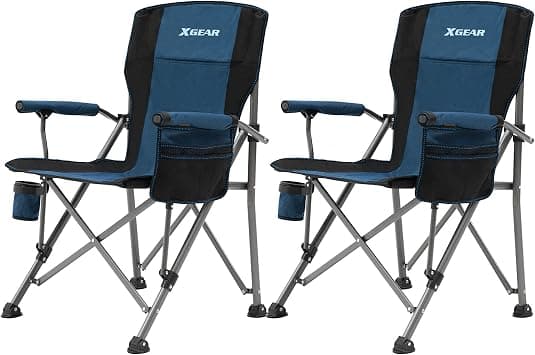 XGEAR Camping Chair Hard Arm High Back Lawn Chair Heavy Duty with Cup Holder, for Camp, Fishing, Hiking, Outdoor, Carry Bag Included (Blue 2chairs) على Amazon.ae - متتبع الأسعار