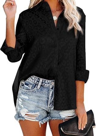 Astylish Womens V Neck Roll up Sleeve Button Down Blouses Tops on Amazon.ae - Price Tracker