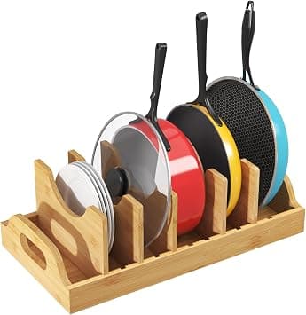 Lifewit Bamboo Pot Lid Organizers for Inside Cabinet, Pot and Pans Lid Holder with 6 adjustable Inserts & 7 Compartments, Lid Storage for Kitchen Pantry Organization, 15.6" X 8.1" on Amazon.ae - Price Tracker