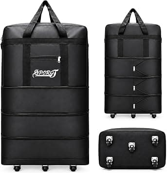 Expandable Travel Bag with Wheels, 3-Level Adjustable-Height Trolley Duffel Bag, Large-Capacity Wheeled Luggage for Men and Women, Travel and Weekend Trips(Black) on Amazon - Best Deal Finder