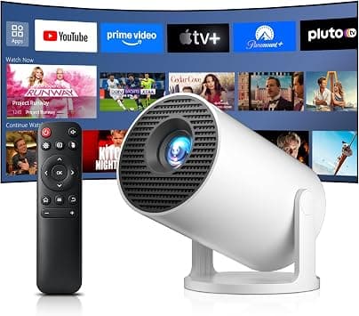 Salange Mini Projector 4K, Smart Portable Projector Android 14 WiFi 6 Bluetooth 5.4, Automatic Trapezoidal Correction, 8000L, 270° Rotation, Indoor and Outdoor, White on Amazon.ae - Price Tracker