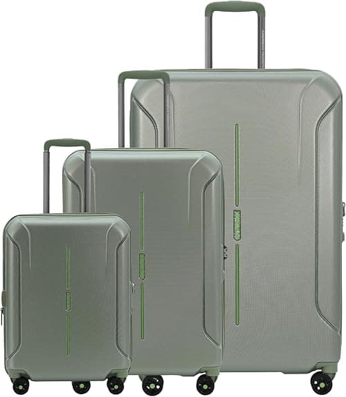 American Tourister Technum 3Pcs Set (55/68/77 cm), 4 Spinner Wheels, Hard Top, Polycarbonate, Urban Green|Dual Tube Pull Handle|Expandable|TSA Lock - 3 Years International Warranty on Amazon - Best Deal Finder