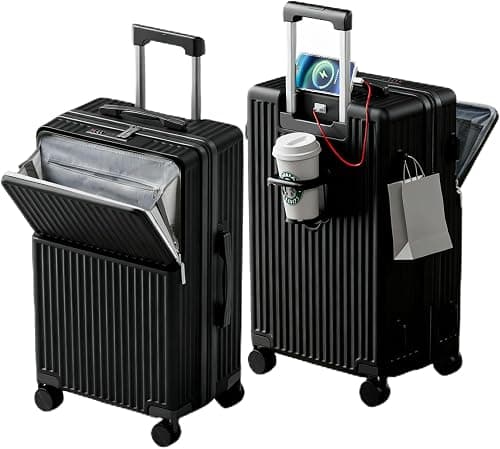 Travel Luggage, Carry On Suitcase with Front Pocket, 20 Inches Cabin Travel Trolley Bag with Combination Lock & 4 Spinner Wheels, Lightweight Luggage Carry on External Rechargeable USB Interface,Black on Amazon - Best Deal Finder